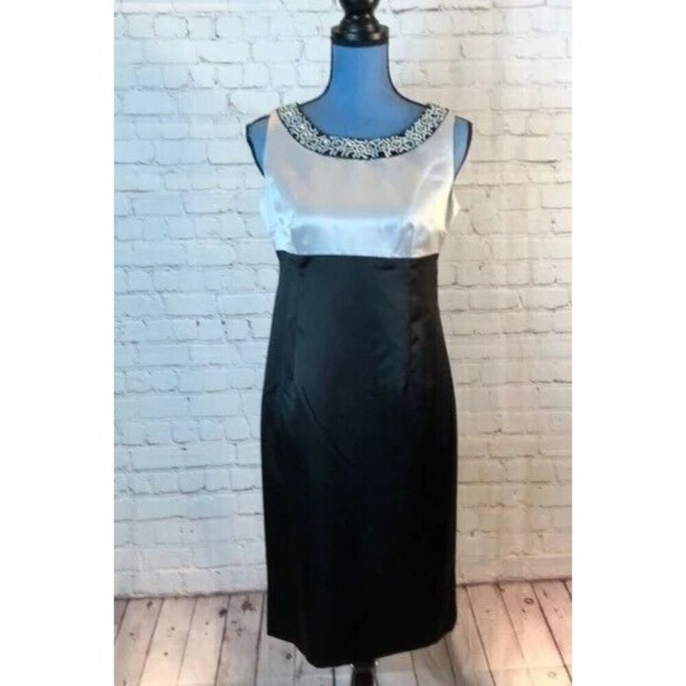 Nipon Boutique Dress Sleeveless Beaded Neckline Empire Waist Black Silver 4P